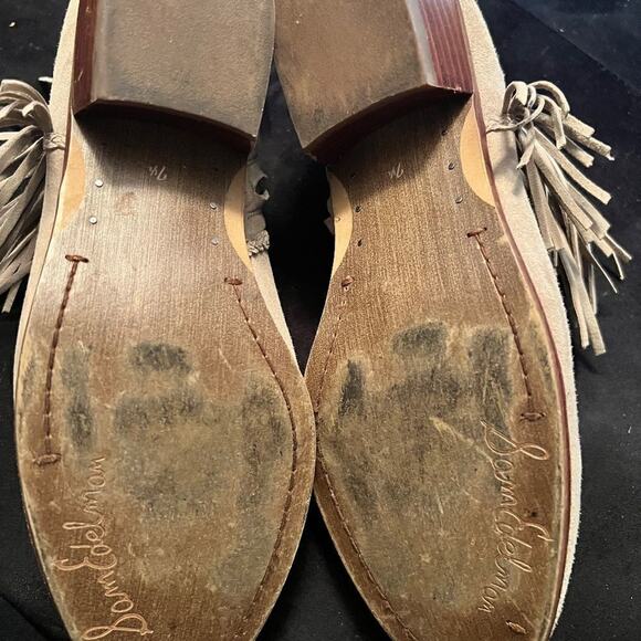 Sam Edelman boots Paige fringe bootie suede greige ankle stacked heel Sz 7.5 - Picture 11 of 13